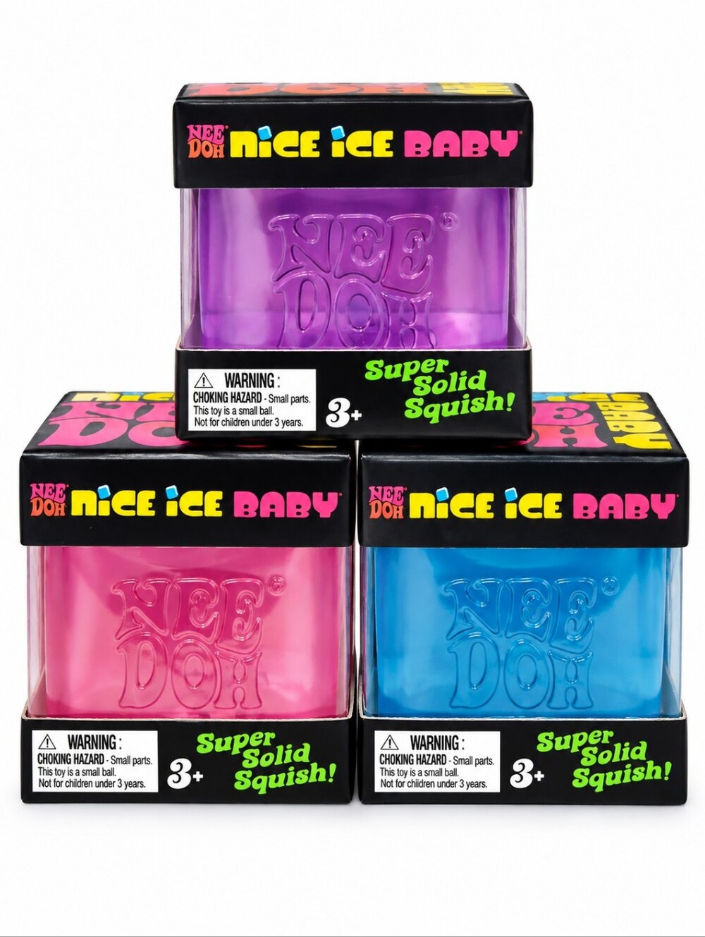 3PK Needoh Mini Nice Ice Baby Squish Toy — Purple, Blue, Pink Pack